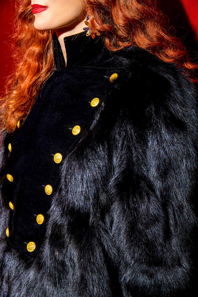 Double Breasted  Black Fox Fur Coat