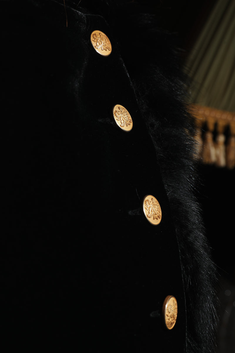 Double Breasted  Black Fox Fur Coat